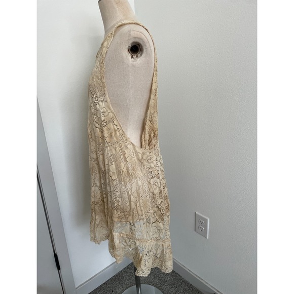 Handmade Lace Top Beige One Size Apron Pockets Boho Ruffle Shabby Chic Cottage - Picture 5 of 7